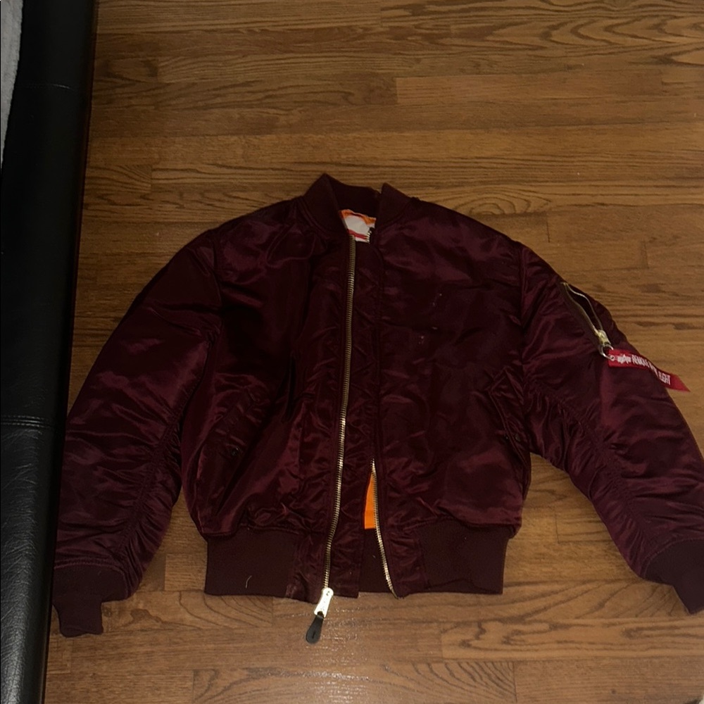 Burgundy Bomber Jacket with Gold Zipper